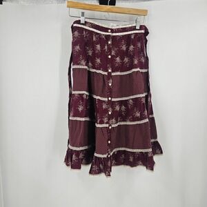 Vintage Gunne Sax by Jessica Skirt Maroon Lace Frilly Cottage Button Front Sz 14